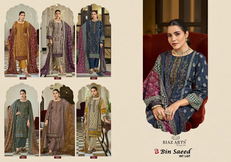Bin Saeed Hit List By Riaz Arts Cotton Printed Dress Material Wholesale Online